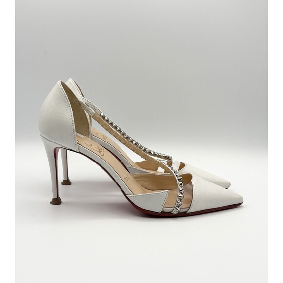 Christian Louboutin Spike Cross 100 White Stud Strap Heels Pumps Sz EU 36.5 - Picture 3 of 11